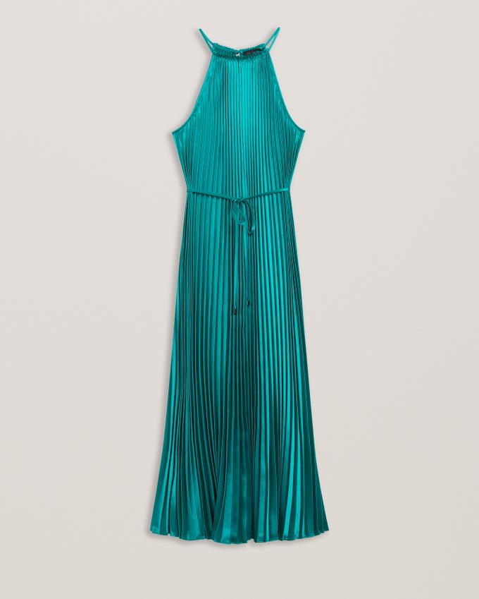 Peignoir Ted Baker Satin Pleated Halterneck Midi Vert Femme | JZR-89388424